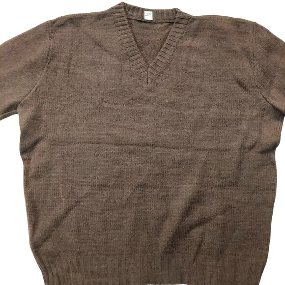 Retro Vintage 1940s-1950s Chocolate Brown V-Neck Long Sleeve Knit Sweater - Picture 5 of 16